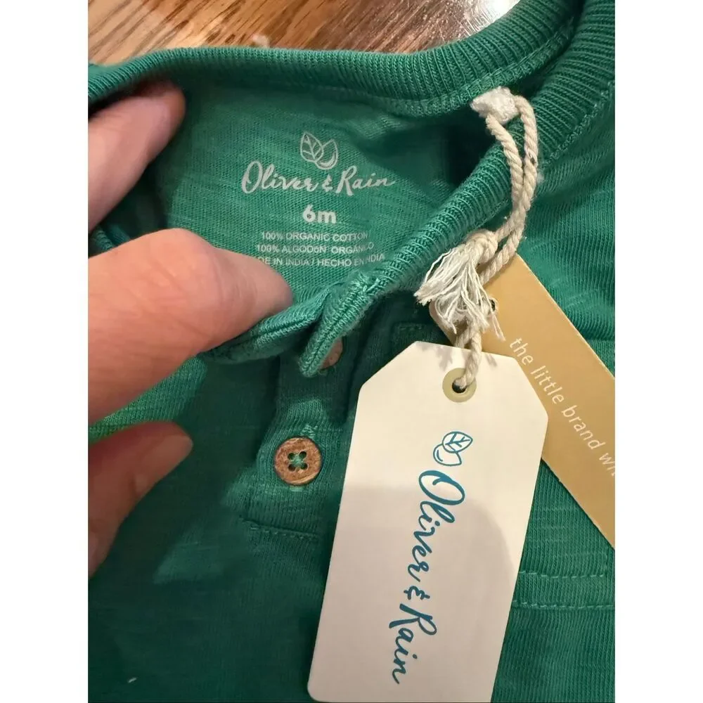 Oliver & Rain Green Squirrels Cotton Graphic Henley T-Shirt Size 3-6 Months NWT